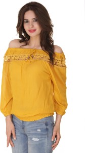 BuyNewTrend Casual 3/4th Sleeve Solid Women's Yellow Top