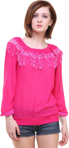 BuyNewTrend Casual 3/4th Sleeve Solid Women's Pink Top