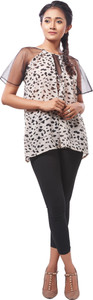 Swanvi Casual Half Sleeve Printed Women Black, White Top
