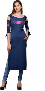 Tisoro Party 3/4th Sleeve Printed Women's Dark Blue Top