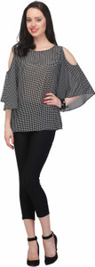 JHA FASHION Casual Butterfly Sleeve Geometric Print Women's Black Top