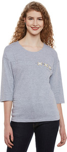 Miss Chase Casual 3/4th Sleeve Solid Women's Grey Top