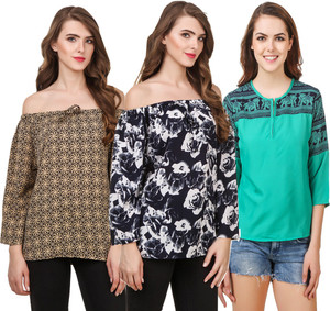 Delux Look Casual 3/4th Sleeve Printed Women Blue, Brown, Green Top
