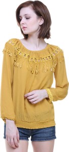 BuyNewTrend Casual 3/4th Sleeve Solid Women's Yellow Top