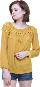 BuyNewTrend Casual 3/4th Sleeve Solid Women's Yellow Top