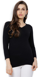 Tokyo Talkies Casual 3/4th Sleeve Solid Women Black Top