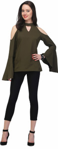 JHA FASHION Casual Bell Sleeve Solid Women's Green Top