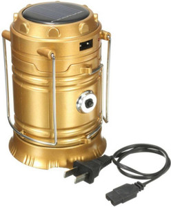 ecstasy Solar Charged Torch Rechargeable Lamp Light USB Inbuilt Power Bank Gold Plastic Lantern