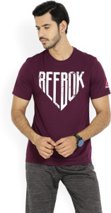 Reebok Printed Men s Round Neck Purple 