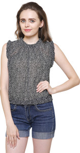 Arovi Casual Sleeveless Printed Women Black, White Top