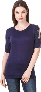 Komal Trading Co Casual Half Sleeve Solid Women's Dark Blue Top