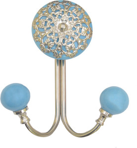 Casa Decor Wall Cabinet , Bathroom Towel , Hat, Key, Clothes Hanger Cyan with Silver Accent 2 - Pronged Hook