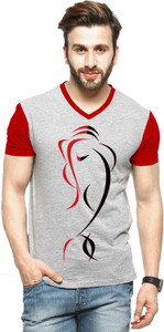 Tripr Printed Men V-neck Multicolor T-Shirt