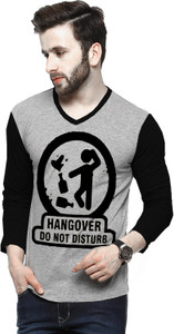 Tripr Printed Men V-neck Multicolor, Black, Grey T-Shirt