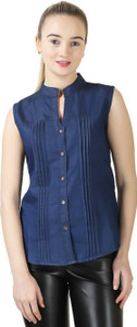 trendyfrog Girls Self Design Casual Denim Blue Shirt