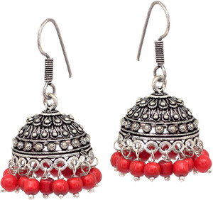 V L IMPEX Latest Designer with Orange Color Beads Sliver Plating Oxidised Alloy Jhumki Earring