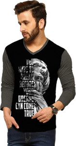 Tripr Printed Men V-neck Multicolor T-Shirt