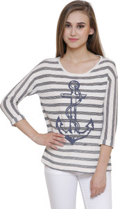 MansiCollections Casual Full Sleeve Striped Women White Top