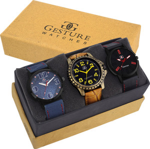 Gesture Attractive Arrogant Combo of 3 Stylish Creative Analog Watch - For Men