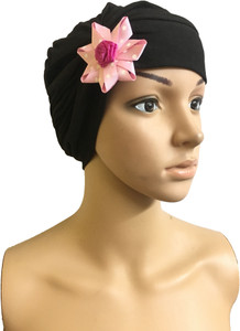 GIRIJA Self Design BLACK CHEMO CAPS REMOVABLE BOW HEADCOVER FLOWER SLEEP CAPS WOMENS CANCER HEADWEAR Cap