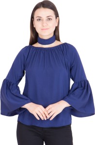 Khhalisi Party 3/4th Sleeve Solid Women's Dark Blue Top