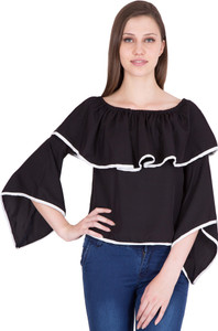 Khhalisi Party 3/4th Sleeve Solid Women's Black Top