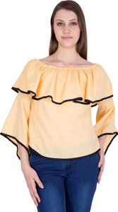 Khhalisi Party 3/4th Sleeve Solid Women's Beige Top