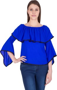 Khhalisi Party 3/4th Sleeve Solid Women's Blue Top