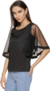 Dracht Casual Bell Sleeve Solid Women Black Top