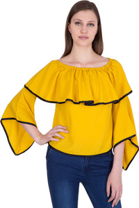 Khhalisi Party 3/4th Sleeve Solid Women's Yellow Top