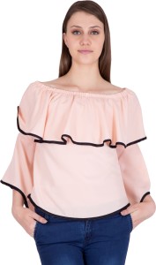 Khhalisi Party 3/4th Sleeve Solid Women's Pink Top
