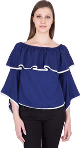 Khhalisi Party 3/4th Sleeve Solid Women's Dark Blue Top