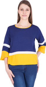 Khhalisi Party 3/4th Sleeve Solid Women's Dark Blue Top