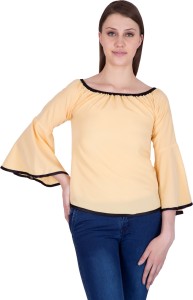 Khhalisi Party 3/4th Sleeve Solid Women's Beige Top