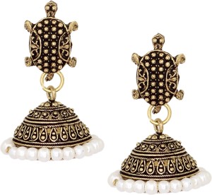 V L IMPEX Tortoise Theme Stud With Pearl Beads Gold Plated Alloy Jhumki Earring