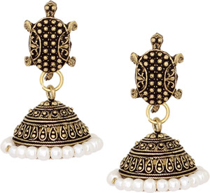 V L IMPEX Tortoise Theme Stud With Pearl Beads Gold Plated Alloy Jhumki Earring