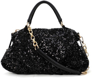 Flipkart Unbranded Women Shiny PU Leather Handbag Tote Black Sequined Crossbody Bag Top Handle Bag Shoulder Bag Shoulder Bag