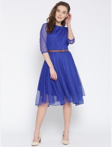u&f women fit and flare blue dress 16702-6
