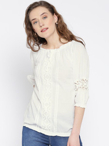 U&F Casual 3/4th Sleeve Solid Women's White Top