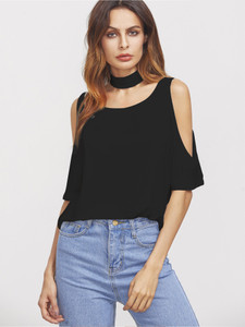 Dracht Casual Half Sleeve Solid Women Black Top