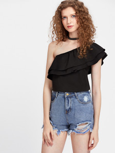Dracht Casual Sleeveless Solid Women Black Top