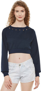 Miss Chase Casual Full Sleeve Solid Women's Dark Blue Top