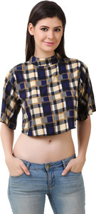 swagg india Casual Half Sleeve Checkered Women's Light Green Top