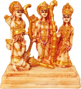 art n hub ram darbar / lord rama ,sita, laxman and hanuman idol - marble look handicraft decorative home & temple décor god figurine / statue gift item decorative showpiece  -  10 cm(earthenware, yellow)