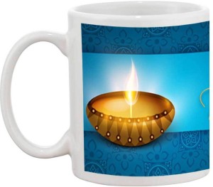 tia creation happy diwali blue diya - 113 ceramic mug(200 ml)