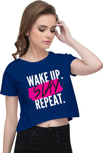 Uptown18 Casual Half Sleeve Printed Women Blue Top