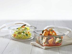 Borosil Klip & Store Glass Container Set of 2 Borosilicate Glass Bowl Set