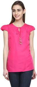 Mijaat Casual Cap Sleeve Stylised Women Pink Top