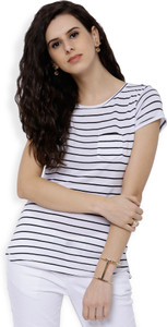 Tokyo Talkies Casual Half Sleeve Striped Women White, Black Top