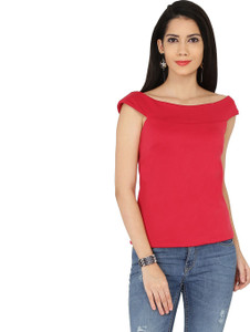 Chimpaaanzee Party Cap Sleeve Solid Women Pink Top